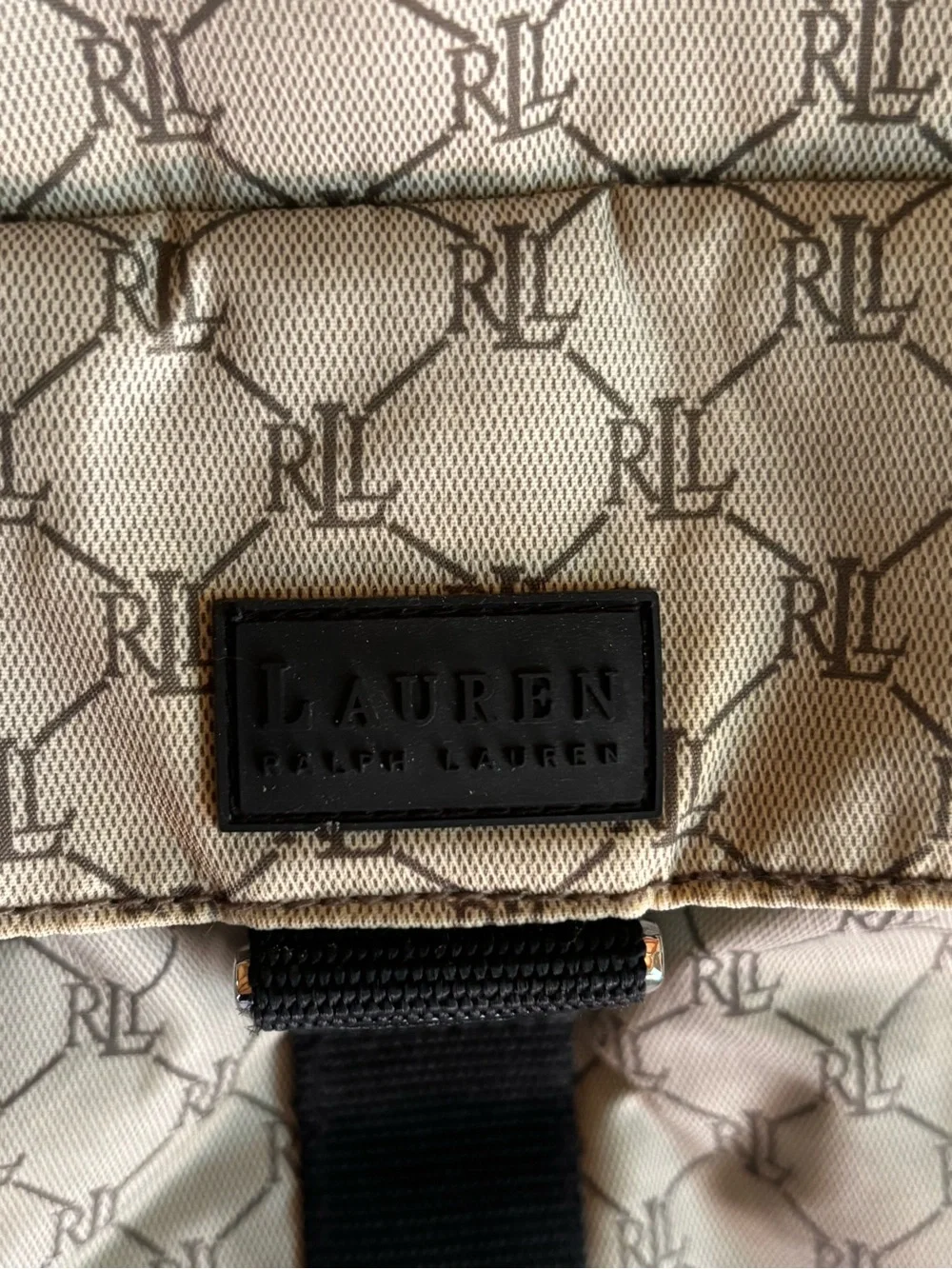 VTG Lauren Ralph Lauren Signature Monogram Tote Bag Gray Black Nylon Y2K Travel